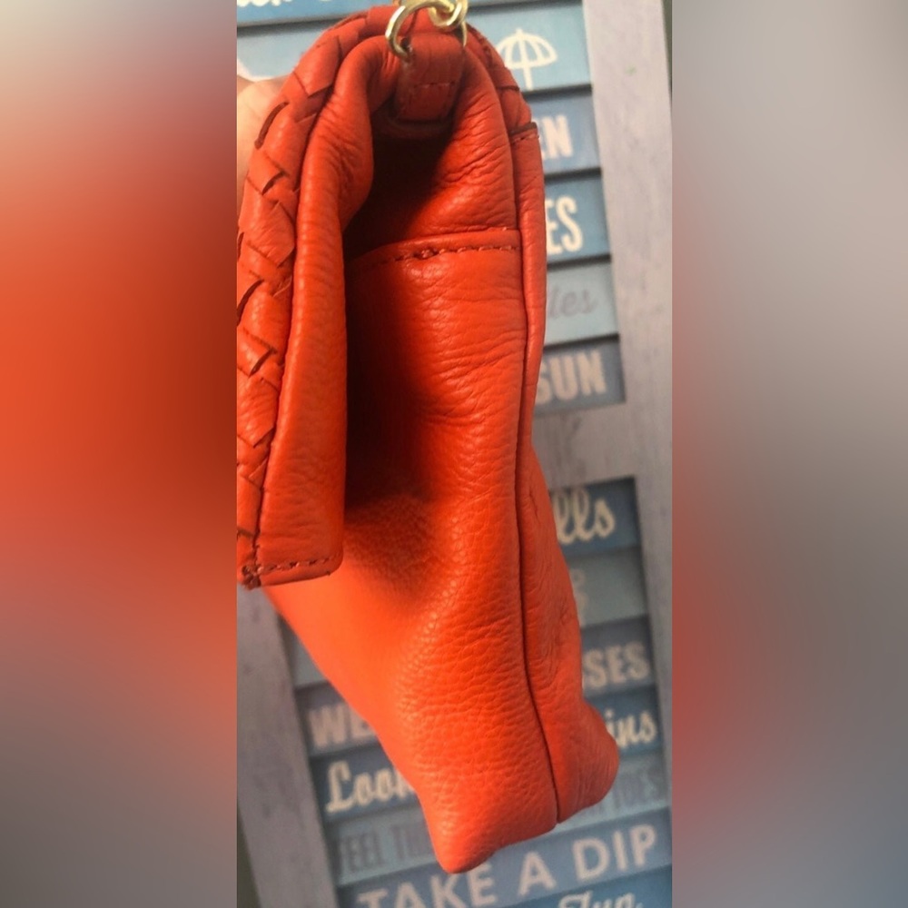 Banana Republic Orange braided leather bag w/chain strap & pockets Re $128 NEW - Picture 9 of 15